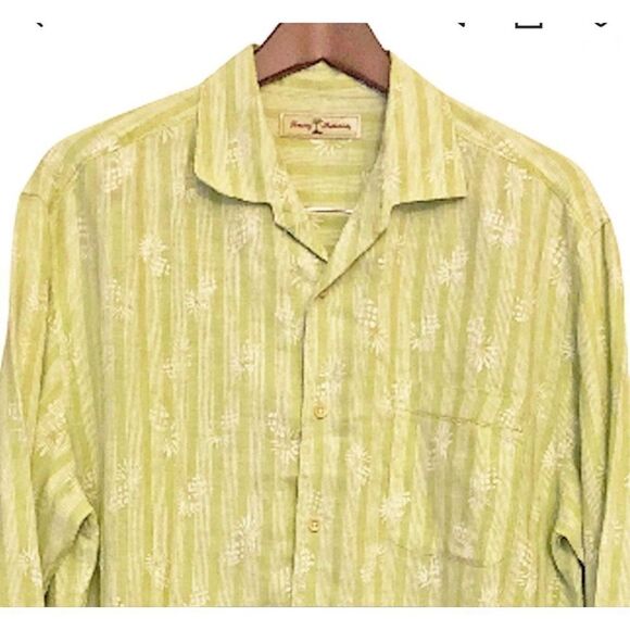 TOMMY BAHAMA Men’s LG White Green Floral Striped Linen - Picture 3 of 4